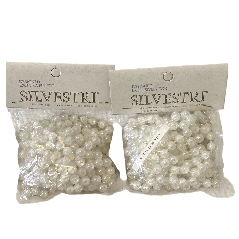 new Vintage Silvestri 2 Iridescent Pearl Plastic Bead Christmas Garlands 16 Ft